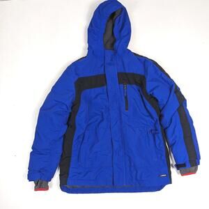 Lands' End Kids Squall Waterproof Insulated Jacket Fleece Lined Blue Black Sz L